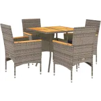vidaXL 5-tlg. Garten-Essgruppe mit Kissen Grau Poly Rattan Akazie