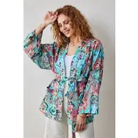 DIDI Kimono In Granite Green With Floral Medley Print Größe: 34-36 | Bademäntel Outlet | Damen | Grün