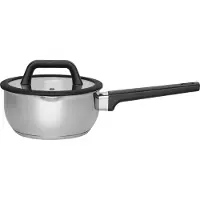 Maku Edelstahl Kochtopf Ø 16 cm 1,4 L mit Ausguss und Glasdeckel Induktionsgeeignet