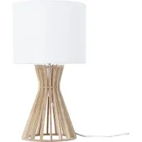 Beliani Tischlampe Weiß Holz 37 cm runder Stoffschirm Lampenfuß in Gitteroptik Kabel mit Schalter Landhausstil