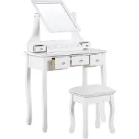 Beliani Schminktisch Weiß 139 x 40 x 80 cm Hocker, Kippbarer Spiegel 4 Schubladen 5 Fächer Schlafzimmer Wohnzimmer Aufbewahrung Kosmetika