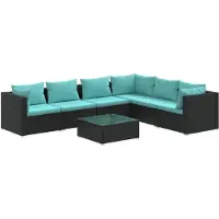 The Living Store 7-tlg. Garten-Lounge-Set mit Kissen Poly Rattan Schwarz