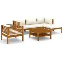 The Living Store 6-tlg. Garten-Lounge-Set mit Creme Kissen Massivholz Akazie