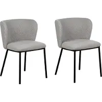 Beliani Set aus 2 Esszimmerstühlen Bouclé Stoff Grau Schwarze Metallbeine Armlose Gebogene Rückenlehne Modernes Design