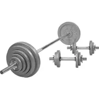 Gorilla Sports Hantelset - 100kg, Langhantelstange 170cm, Gewichte 6x1,25kg 6x2,5kg 2x5kg 2x10kg 2x15kg, 2X Kurzhanteln 30mm, Sternverschlüss/Federverschlüss, Gusseisen - Hantel Set, Kurzhantelset