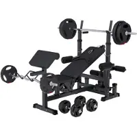 Gorilla Sports Multifunktion Hantelbank - inkl. Hantelset 100kg, Verstellbar, mit Hantelablage, Latzug, Dip-Station, Butterfly, Curlpult und Beincurler, Schwarz - Kraftstation, Trainingsbank