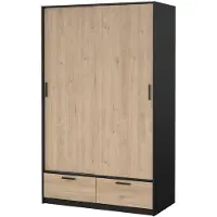Ebuy24 Line Kleiderschrank 2 Türen 2 Schubladen Nussbaum Nachbildung schwarz matt.