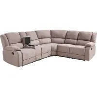Beliani Ecksofa Taupe Stoffbezug 5-Sitzer 2 Getränkehalter Kammer Manuell Verstellbar Sesselfunktion Relaxfunktion Modern Wohnzimmer