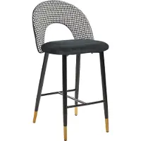 Beliani Barstuhl 2er Set Schwarz-Weiß Samtstoff Kariert mit Schwarz-Goldenen Metallbeinen Fußstütze Glamouröser Look Modern Esszimer Wohnzimmer Küche