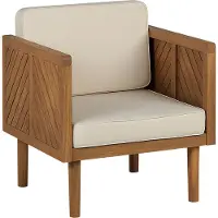 Beliani Lounge Set Hellbraun Akazienholz 5-teilig für 5 Personen mit Auflagen Beige Stoff Couchtisch Fußhocker 3er Sofa 2 Sessel Outdoor Garten