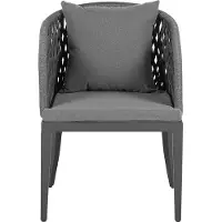 Beliani Gartenmöbel Set Grau Aluminium Tisch 140x80 rechteckig in Steinoptik 4 Stühle mit Armlehnen Auflagen Flechtseil Terrasse Outdoor Möbel
