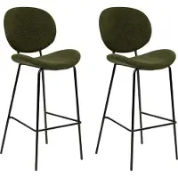 Beliani Barstuhl 2er Set Dunkelgrün Bouclé mit Schwarzem Metallgestell Hoher Lehne Fußstütze Retro Design für Esszimmer Küche Bar Wohnzimmer Möbel