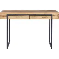 Beliani Schreibtisch heller Holzfarbton / schwarz 120 x 55 cm mit 2 Schubladen Spanplatte mit Stahl Industrieller Stil