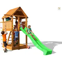 Fungoo Spielturm / Gartenspielhaus FORTRESS, mit Rutsche 2,9m, Kletterwand & Sandkasten; 03160