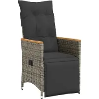 vidaXL Gartensessel Verstellbar mit Kissen Grau Poly Rattan