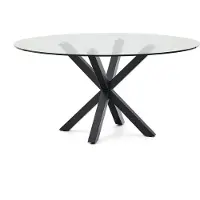 Natur24 Tisch Argo 150 x 150 x 74 cm Glas Stahl Holzoptik