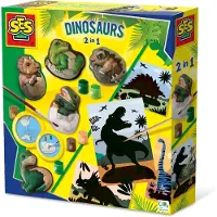 SES Creative 01408 Dinosaurier 2-in-1 Bastelset - Gipsgießen und Kratzbilder, Kreativspielzeug für Kinder, Guss-/Mal-Set für Kinder, 5 Jahr(e), Mehrfarbig
