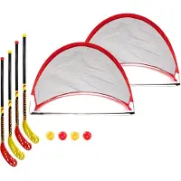 Bandito Bandito, FunHockey (Floorball) Schläger 2 x 2er Set + Pop-up Tor, rot / gelb, Set "Mini"