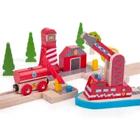Bigjigs Holz Feuerwehr Rettungsstation Eisenbahn Spielzeug