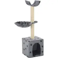 vidaXL Katzen-Kratzbaum mit Sisal-Säulen 105 cm Pfoten-Aufdruck Grau