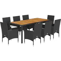 vidaXL 9-tlg. Garten-Essgruppe mit Kissen Schwarz Poly Rattan Akazie