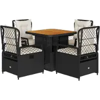 vidaXL 5-tlg. Garten-Essgruppe mit Kissen Schwarz Poly Rattan