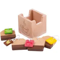 Bigjigs Holz Teebeutel Spielzeug Set, 4 Stück mit Zitrone, Erdbeere, Minze