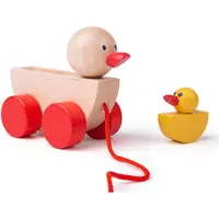 Bigjigs Holz Zugtier Ente mit schaukelndem Entenküken, 14 cm breit, für Kinder ab 1 Jahr