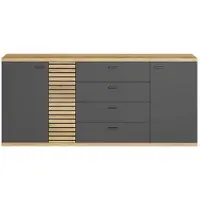 Trendteam Norris WO:Ko.+Fr.Anthrazit Melamin/ Evoke Oak NB mit schwarzen Rillen,Sideboard