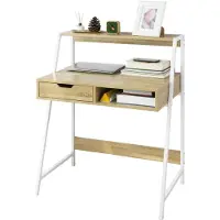 SoBuy FWT63-N Schreibtisch mit Ablage und Fach Computertisch Arbeitstisch Bürotisch Tisch mit Schublade Natur BHT ca.: 81x100x50cm