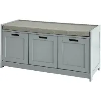 SoBuy Schuhbank mit gepolstertem Sitz - 2 Türen und 1 Korb - Max. 150 kg - 90 x 35 x 45 cm - Grau