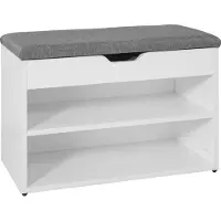 SoBuy Schuhschrank mit gepolstertem Sitz - 2 Einlegeböden -Rural - Max. 120 kg -60 x 30 x 44 cm - Weiß / Grau