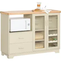 SoBuy Küchenschrank Buffet Kommode mit Glastüren Schubladen Sideboard mit Arbeitsplatte Mikrowellenfach Weinregal für Wohnzimmer Esszimmer FSB81-MI