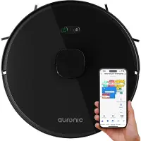 Auronic Staubsaugerroboter - Mit Wischfunktion - WiFi und App - Ladestation - Haustiere - Wischroboter - Lasernavigation - Schwarz