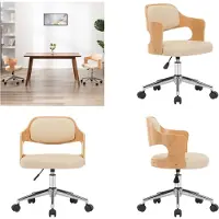 vidaXL Drehbarer Bürostuhl Creme Bugholz und Kunstleder - Bürostuhl - Bürostühle - Bürodrehstuhl - Bürodrehstühle