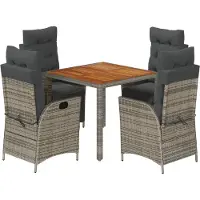 vidaXL 5-tlg. Garten-Essgruppe mit Kissen Grau Poly Rattan