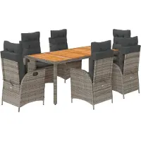 vidaXL 7-tlg. Garten-Essgruppe mit Kissen Grau Poly Rattan
