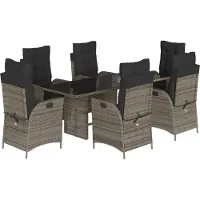 vidaXL 7-tlg. Garten-Essgruppe mit Kissen Grau Poly Rattan