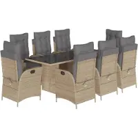 vidaXL 9-tlg. Garten-Essgruppe mit Kissen Beigemischung Poly Rattan