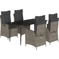vidaXL 5-tlg. Garten-Essgruppe mit Kissen Grau Poly Rattan