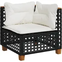 vidaXL Garten-Ecksofa mit Kissen Schwarz Poly Rattan