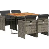 vidaXL 5-tlg. Garten-Essgruppe mit Kissen Grau Poly Rattan