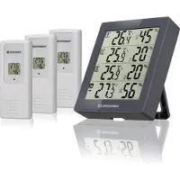 Bresser Thermo-Hygrometer mit 3 Funksensoren, 4 Messpunkte für Temperatur und Luftfeuchtigkeit, Raumklimaindikator, für innen und außen