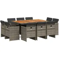 vidaXL 11-tlg. Garten-Essgruppe mit Kissen Grau Poly Rattan