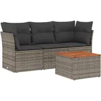 vidaXL 4-tlg. Garten-Sofagarnitur mit Kissen Grau Poly Rattan