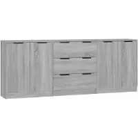 vidaXL 3-tlg. Sideboard Grau Sonoma Eiche-Optik Holzwerkstoff