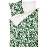 Beliani Bettwäsche Set Weiß / Grün aus Baumwolle 155 x 220 cm Kopfkissenbezug Deckenbezug Praktisch Schlafzimmereinrichtung Modernes Design