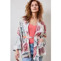 DIDI Kimono In Offwhite With Ocean Treasures Xl Print Größe: 46-48 | Bademäntel Outlet | Damen | Weiß