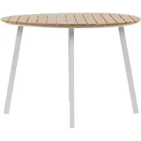 Beliani Praktischer Gartentisch Aluminium dia. 105 cm Heller Holzfarbton / Weiß Outdoor Indoor Terrasse Salon Esszimmer
