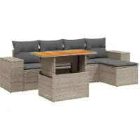 vidaXL 6-tlg. Garten-Sofagarnitur mit Kissen Grau Poly Rattan